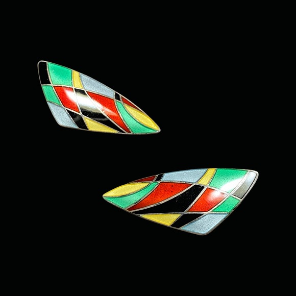 Anton Michelsen  Multi Color Enameled Earclips - Picture 1 of 5
